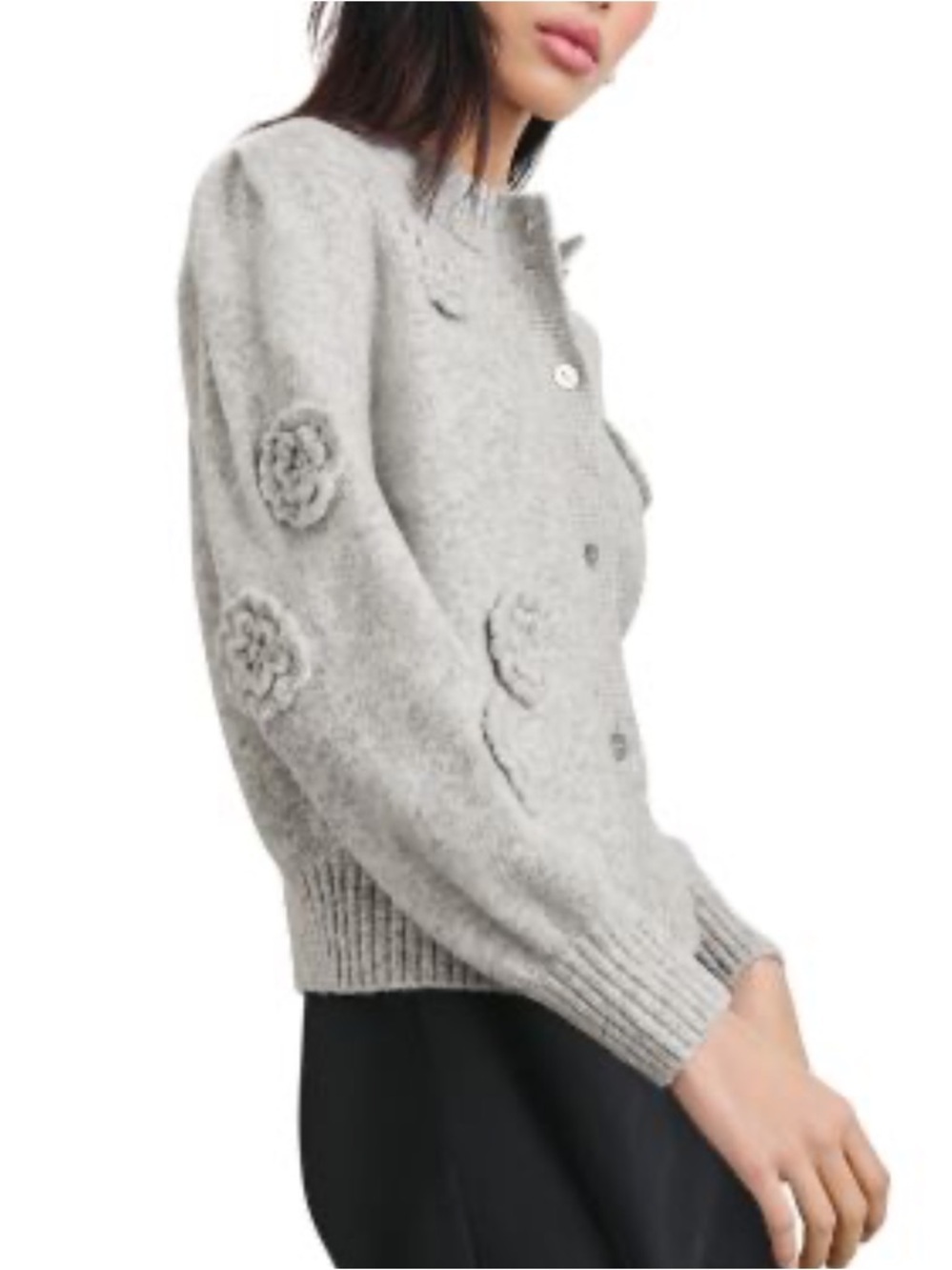 Rails Francesca 3D Floral Wool Cardigan in Heather Gray - Picture 4 of 13